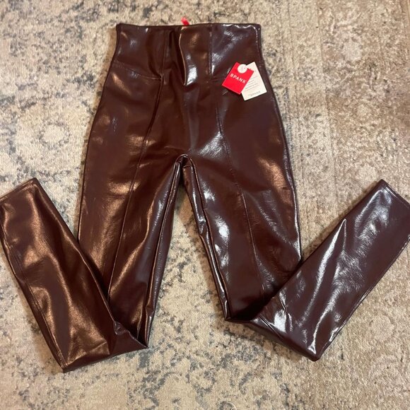 SPANX Faux Patent Leather Leggings Ruby - Picture 3 of 7